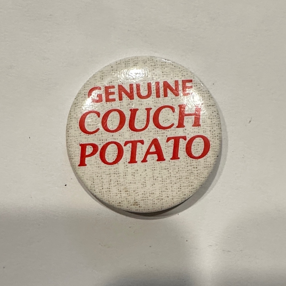 Vintage 1980s “Genuine Couch Potato” Button Pin – Kalan Philadelphia Retro Humor